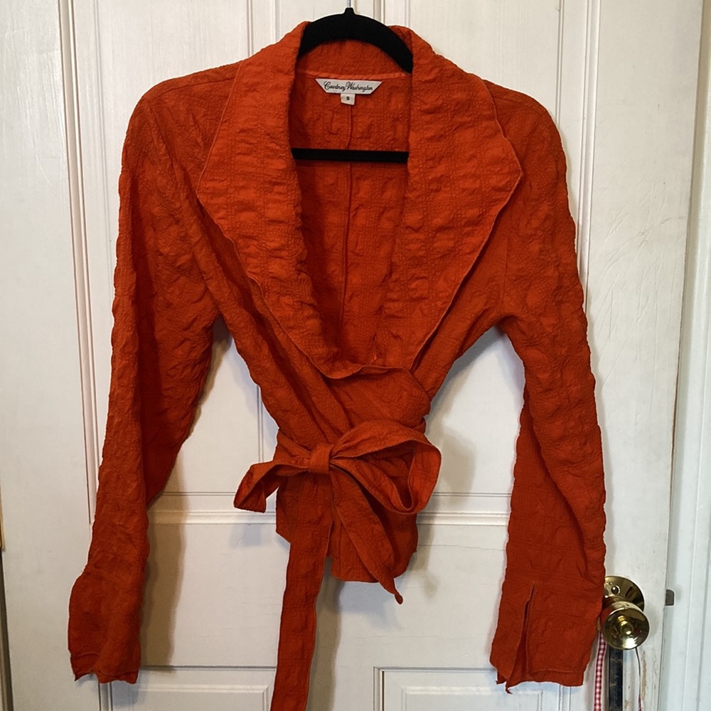Courtney Washington Orange Pucker Wrap Top/Jacket